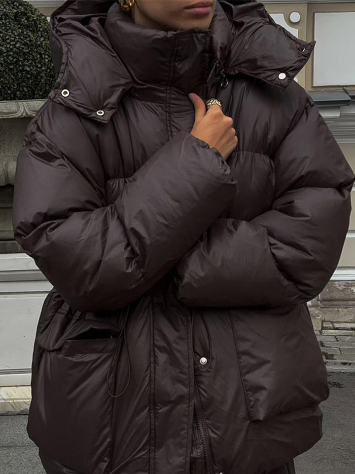 Damen oversized Steppjacke mit hohem Kragen und Taschen Drune