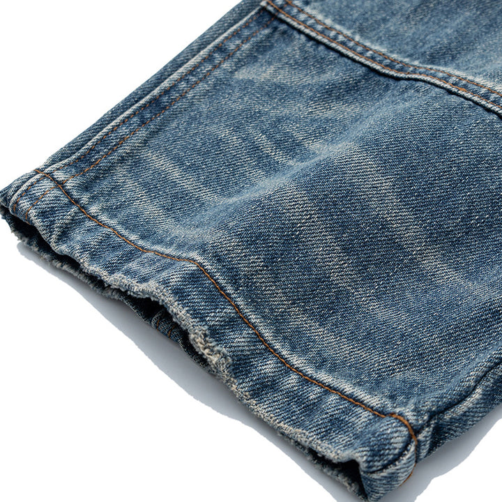 Damen Hochtaillierte Denimhose im weiten, verkürzten Schnitt mit Used‑Effekt und aufgesetzten Fronttaschen Drune