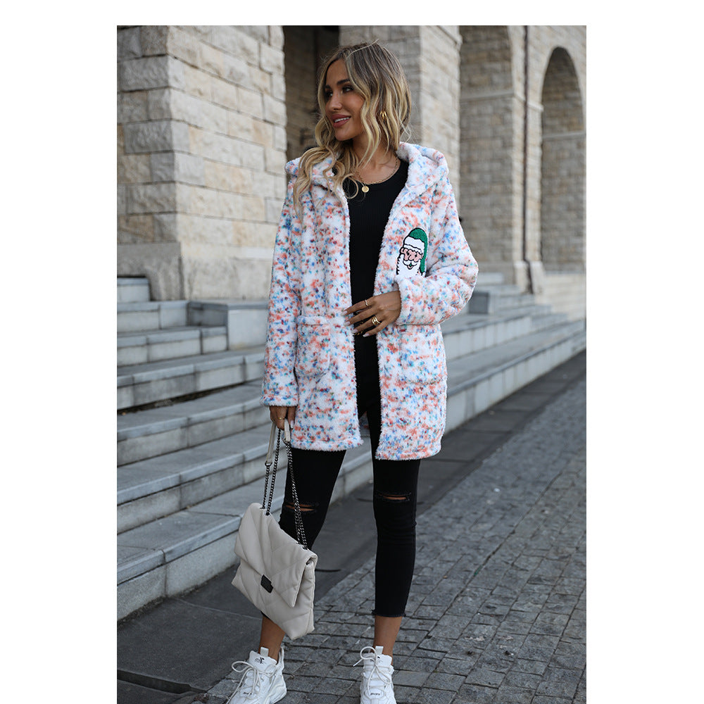 Damen kuschelige Fleecejacke mit Kapuze Drune