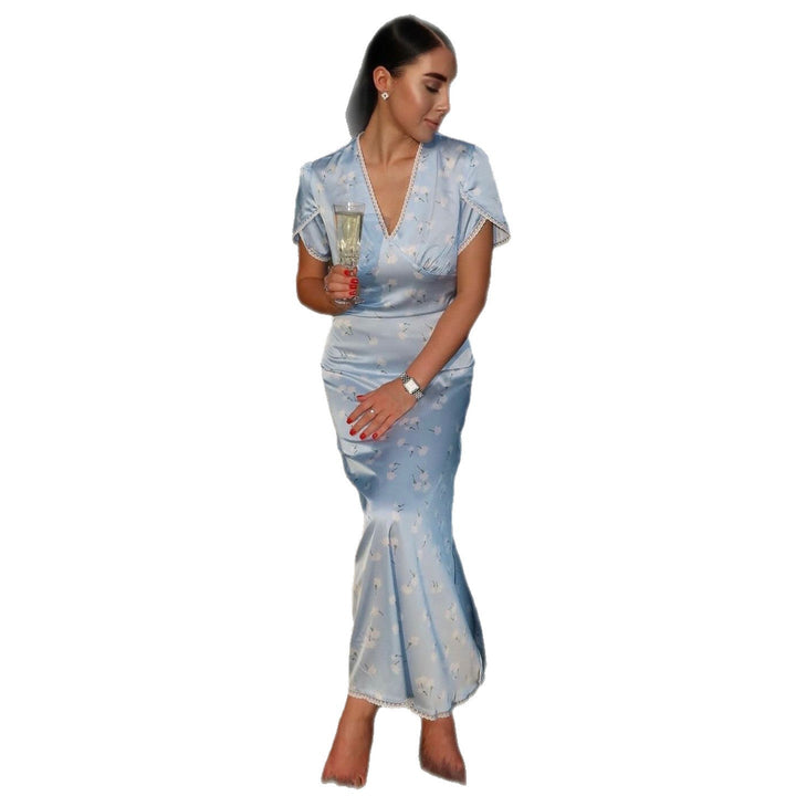 Damen Abendkleid mit elegantem V-Ausschnitt und fließendem Schnitt Drune