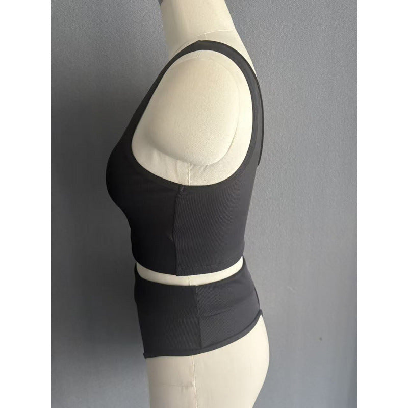 Damen Hochbund Bikini-Set mit strukturierter Oberfläche und modischem Crop-Top Drune