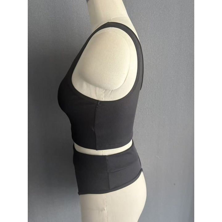 Damen Hochbund Bikini-Set mit strukturierter Oberfläche und modischem Crop-Top Drune
