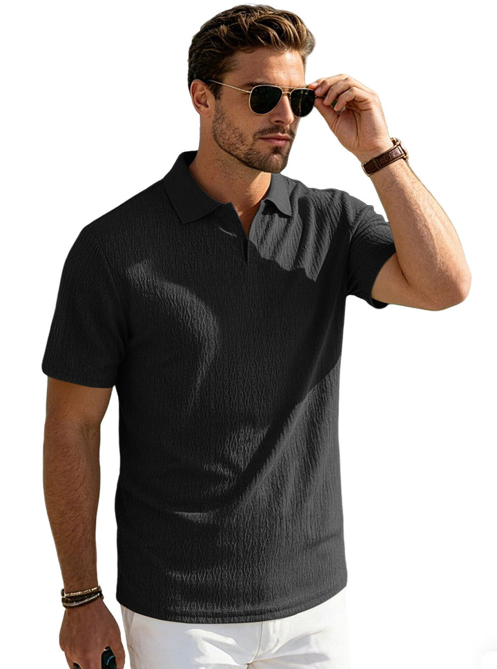 Herren nan elegantes Kurzarm-Polo aus strukturierter Micro-Jacquard-Baumwollmischung mit formstabilem Hemdkragen Drune