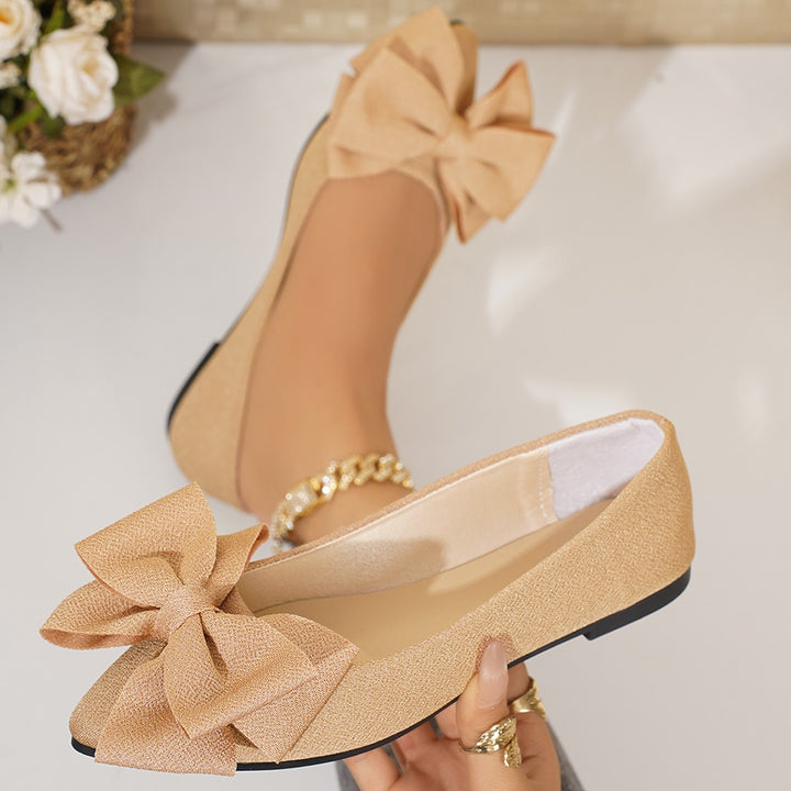 Damen elegante spitze Ballerinas mit großer Zierschleife und schimmerndem Obermaterial Drune