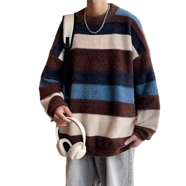 Unisex Weicher Grobstrickpullover mit Streifen Drune