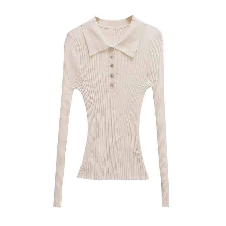 Damen Langarm Polo-Shirt mit eleganter Rippstruktur und Knopfleiste Drune
