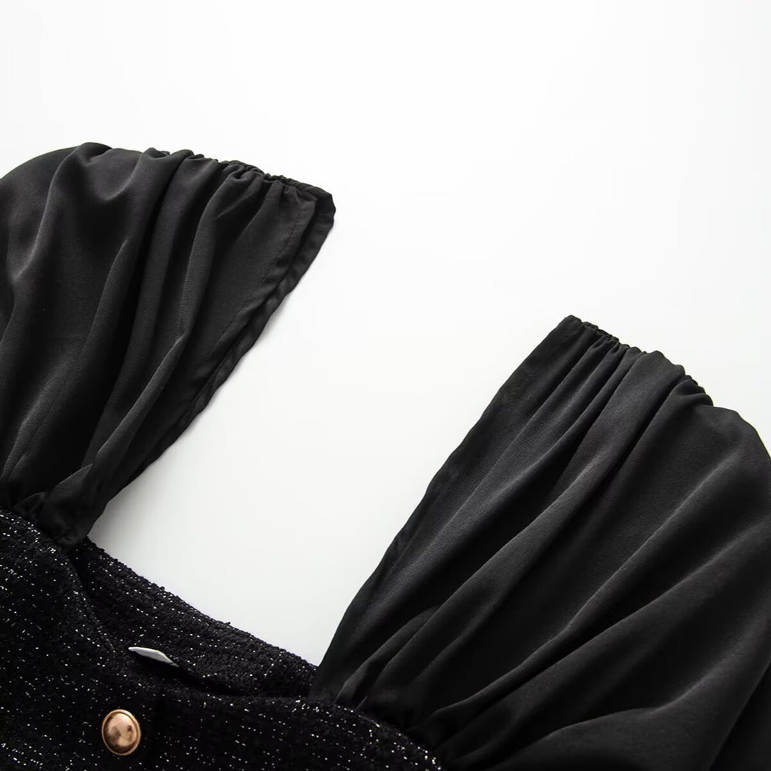 Damen Wickelbluse mit voluminösen Puffärmeln und dekorativen Knopfdetails Drune