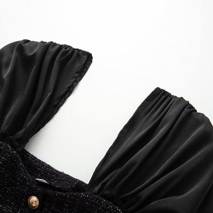 Damen Wickelbluse mit voluminösen Puffärmeln und dekorativen Knopfdetails Drune