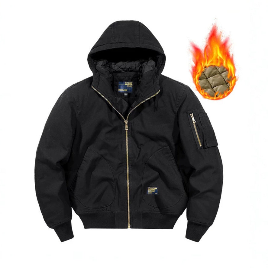 Herren Kapuzen-Bomberjacke mit gesteppter Thermo-Innenfüllung und robustem Canvas-Außenmaterial Drune
