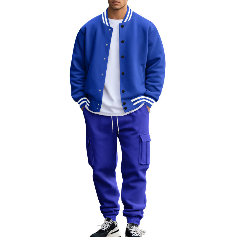 Herren nan sportives College-Set aus Sweatjacke mit Druckknöpfen und Cargo-Jogginghose mit Tunnelzug Drune