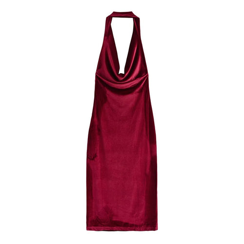 Damen elegantes Maxikleid mit tiefem V-Ausschnitt und fließendem Satin-Finish Drune