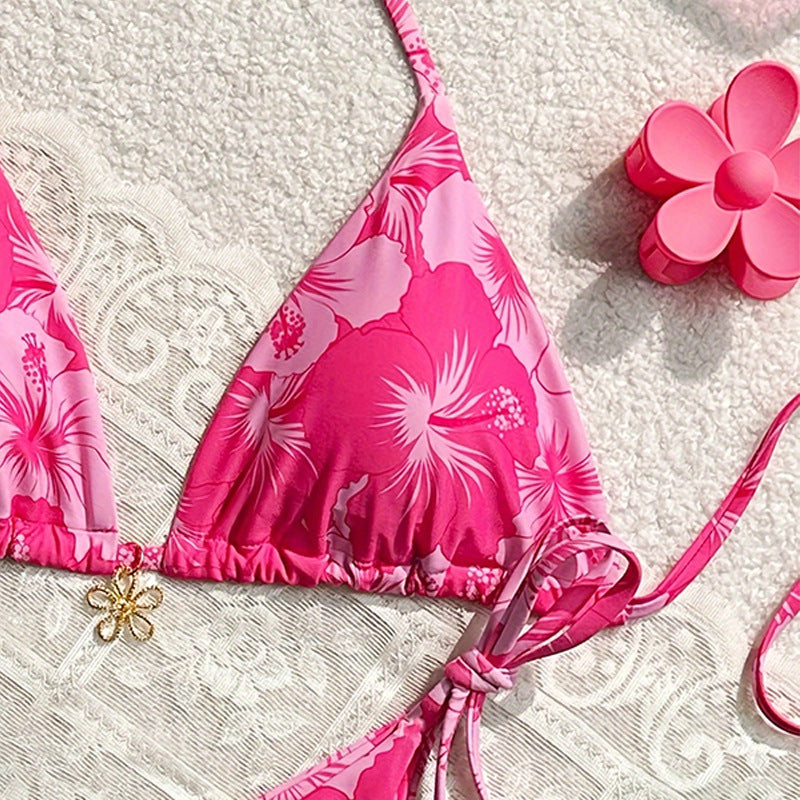 Damen Floral Triangel-Bikini mit verstellbaren Trägern Drune