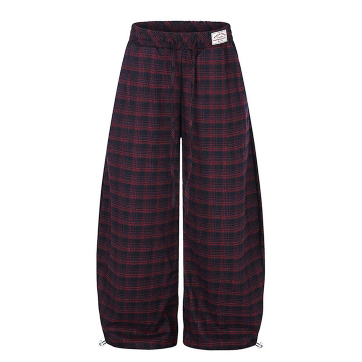 Damen Karierte Palazzo-Hose im Loungewear-Stil mit weitem Bein, elastischem Bund und Tunnelzug Drune