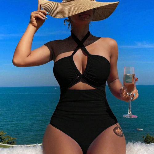 Damen Hochgeschnittener Cut-Out Badeanzug mit verstellbaren Trägern Drune