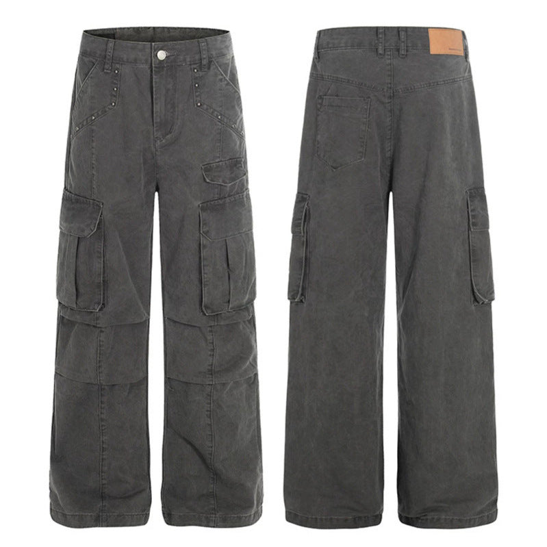 Damen Hochtaillierte Utility-Cargohose im eingewaschenen Look mit weitem Bein Drune