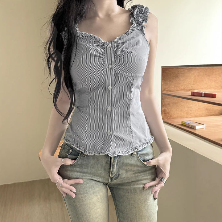 Damen Blusenoberteil mit Rüschendetails und eleganten Streifen Drune