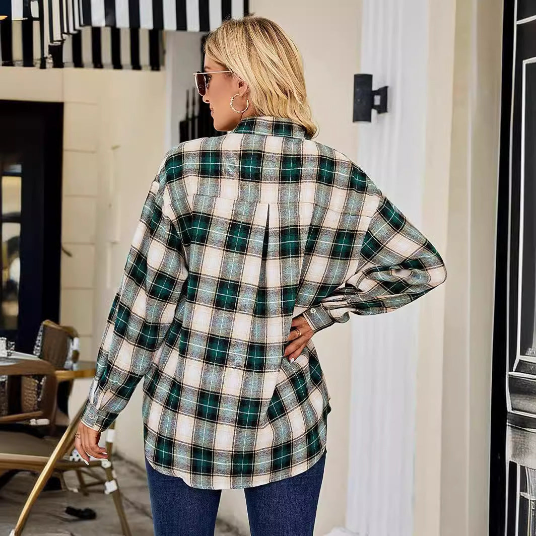Damen oversized Karo Hemd mit tiefem Ausschnitt Drune