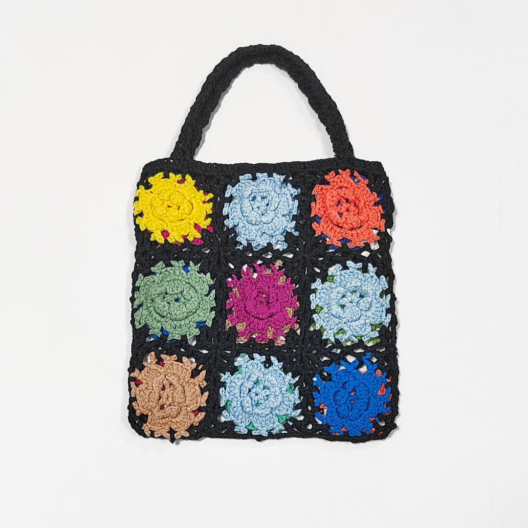 Damen gehäkelte Handtasche mit buntem Blumenmuster Drune