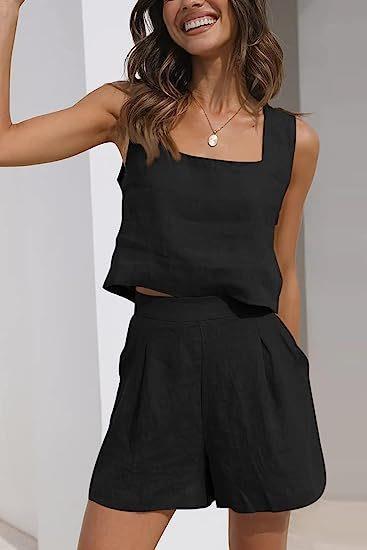 Damen Leichte Sommerbluse und Shorts Set Drune