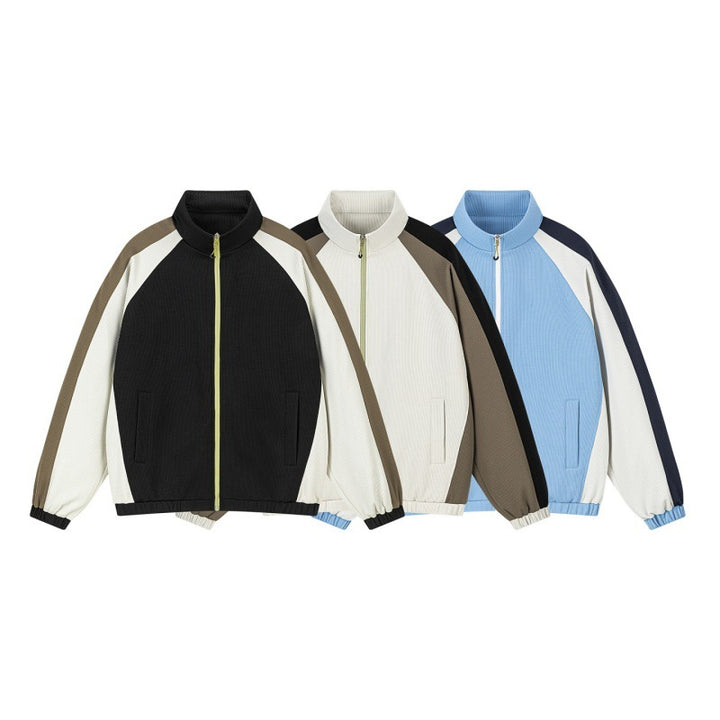 Herren Mehrfarbige Trackjacke mit Stehkragen, Raglanärmeln und durchgehendem Reißverschluss Drune
