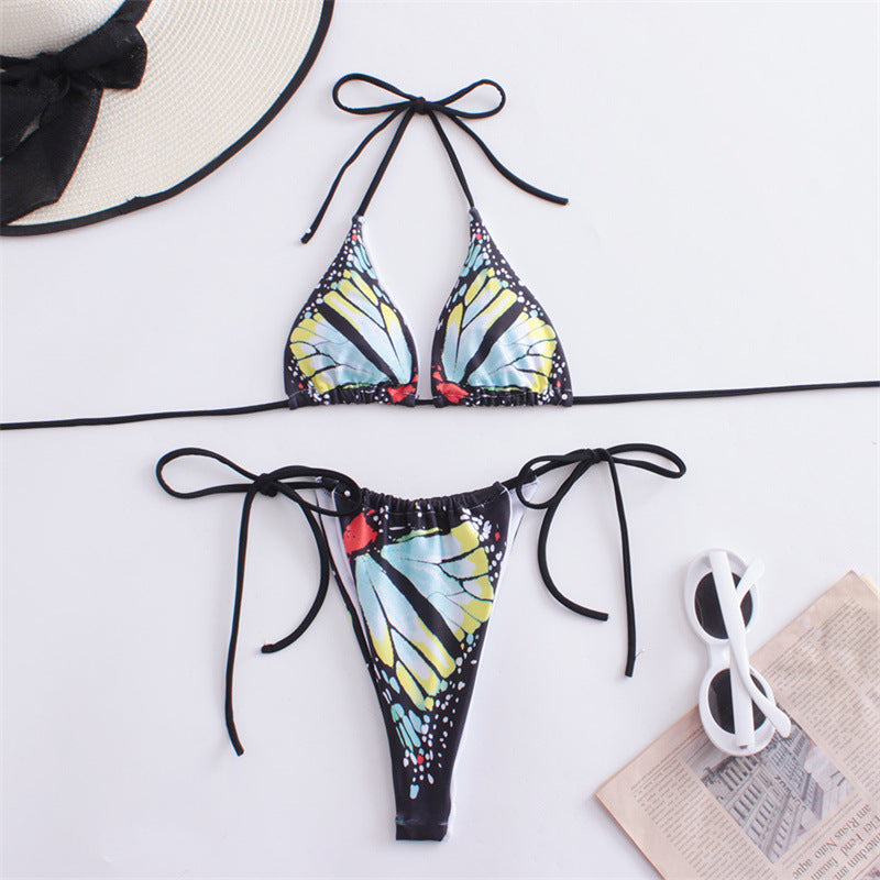Damen Triangel-Bikini mit Schmetterling-Design und verstellbaren Bändern Drune