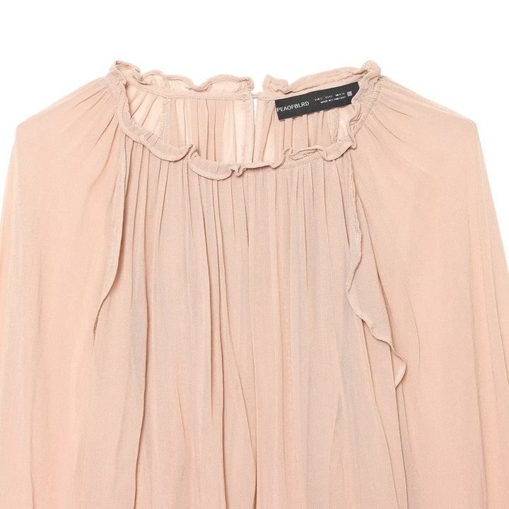 Damen Plissierte Chiffon-Bluse mit Rüschkragen und Ballonärmeln Drune