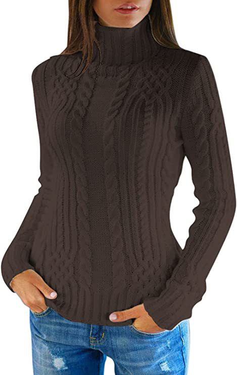 Damen Pullover mit hohem Kragen und Zopfmuster Drune