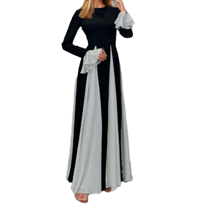 Damen Maxikleid mit eleganten Trompetenärmeln und raffiniertem Farbkontrast Drune