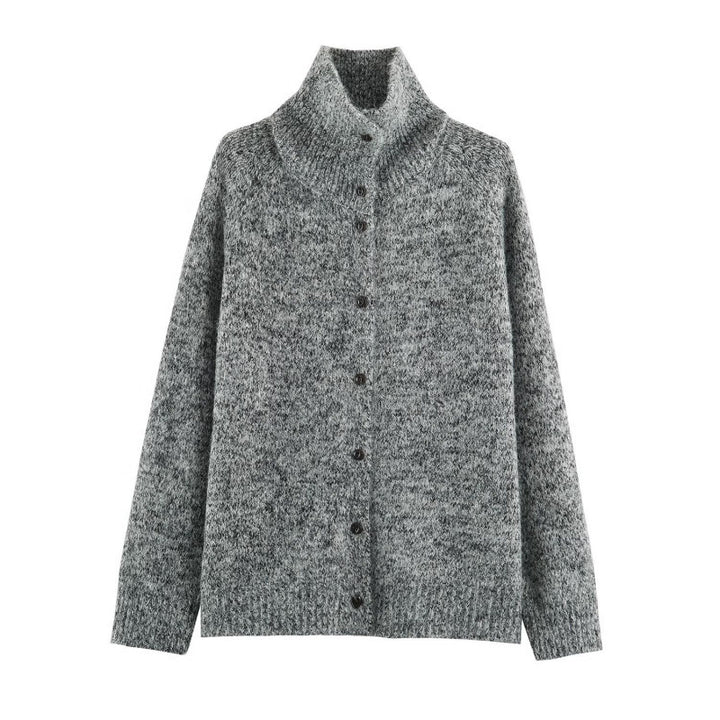 Damen Grobstrick‑Cardigan im Oversize‑Look mit hohem Rippkragen und Knopfleiste Drune