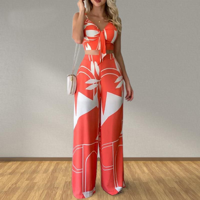 Damen Elegantes Set mit Kombination aus Crop-Top und weitem Hosen Drune