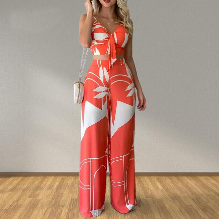 Damen Elegantes Set mit Kombination aus Crop-Top und weitem Hosen Drune