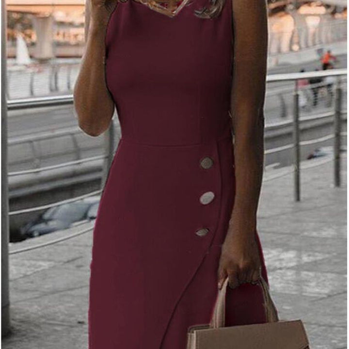 Drune | Ärmelloses Einfarbiges Elegantes Wickelkleid