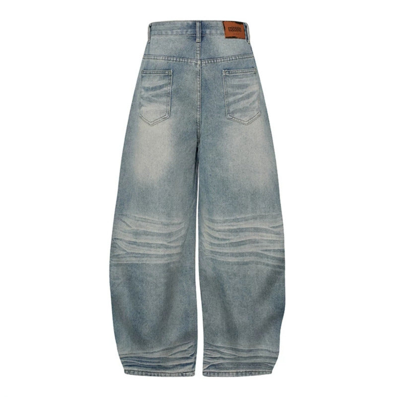 Damen Weite High‑Waist Ballon-Jeans mit Ziernähten Drune