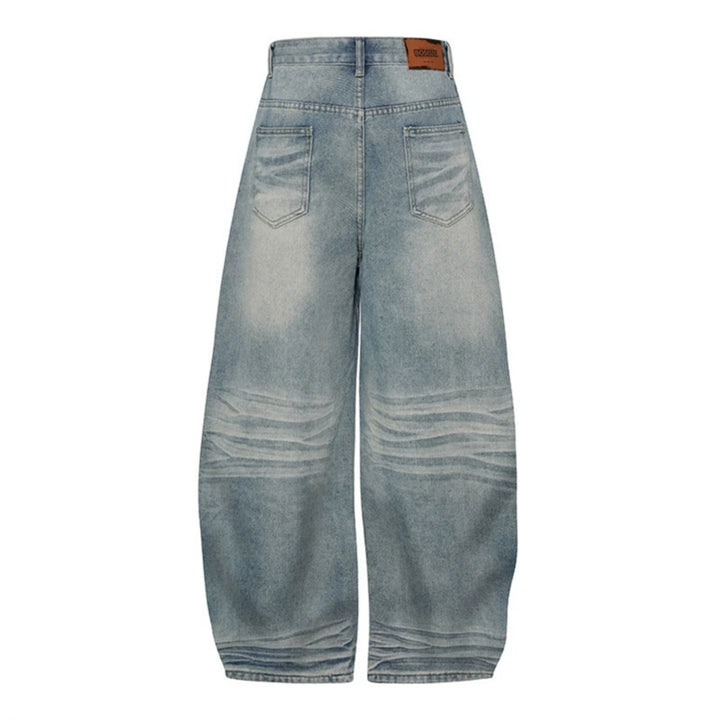 Damen Weite High‑Waist Ballon-Jeans mit Ziernähten Drune