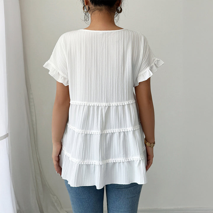 Damen Rüschenshirt mit dekorativen Borteinsätzen Drune