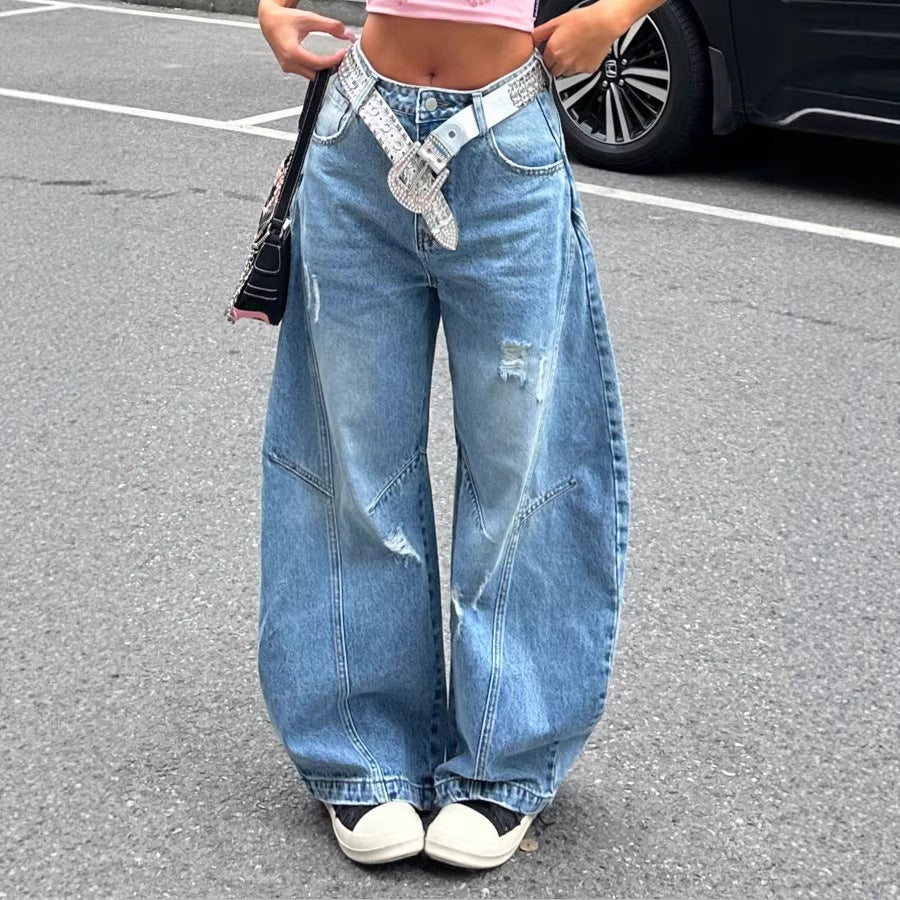Damen Baggy-Denimhose mit markanten Nahtpaneelen und extra weitem Wide‑Leg Drune