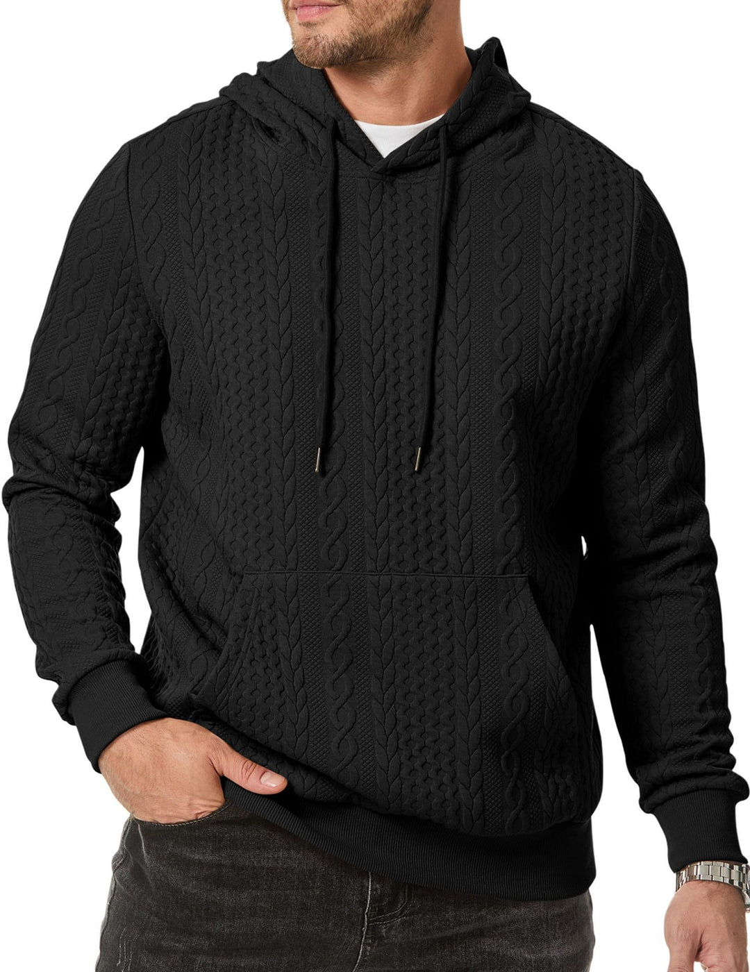 Herren Kapuzenpullover mit strukturiertem Kabelstrickmuster Drune