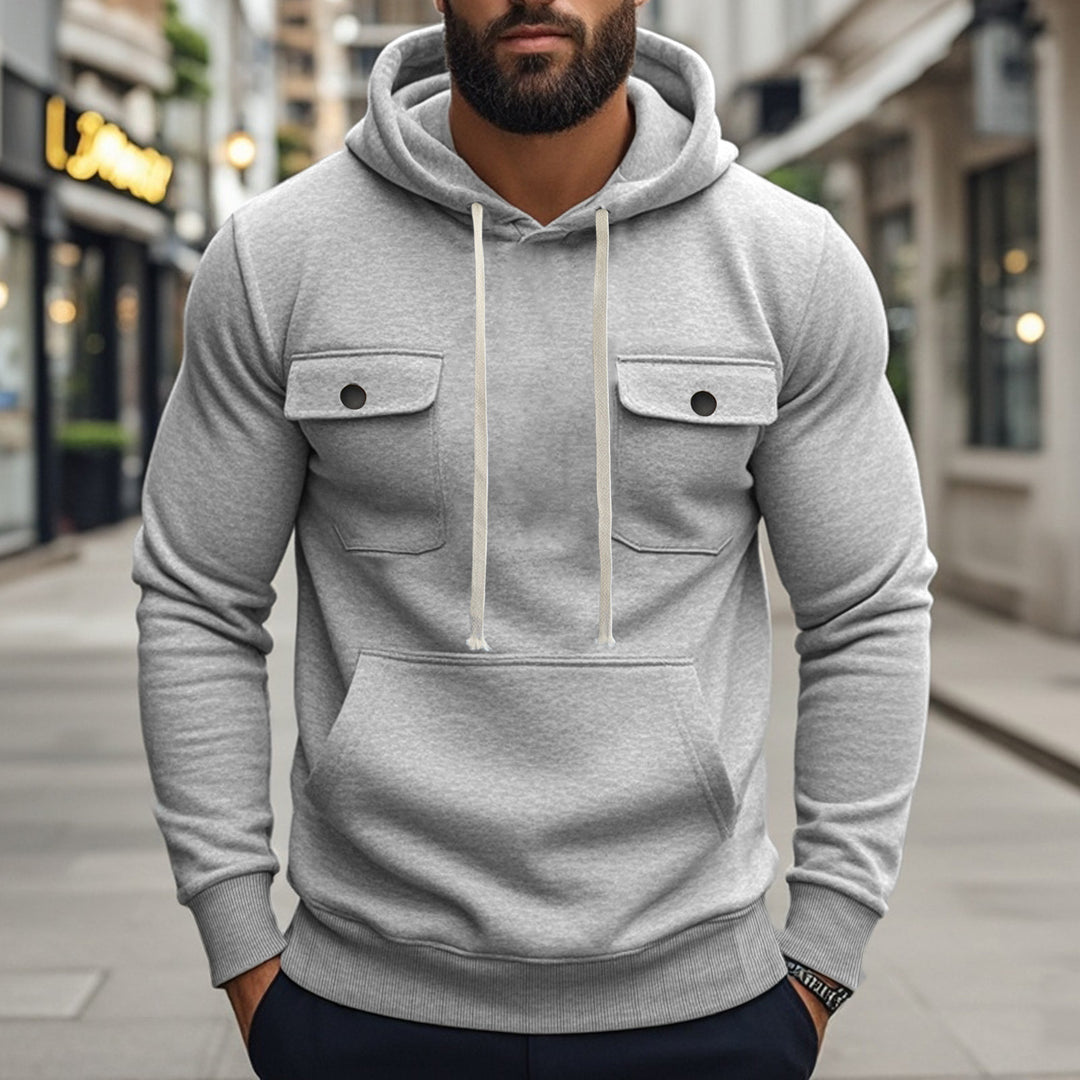 Herren modischer Hoodie mit aufgesetzten Taschen und kontrastierenden Kordeln Drune