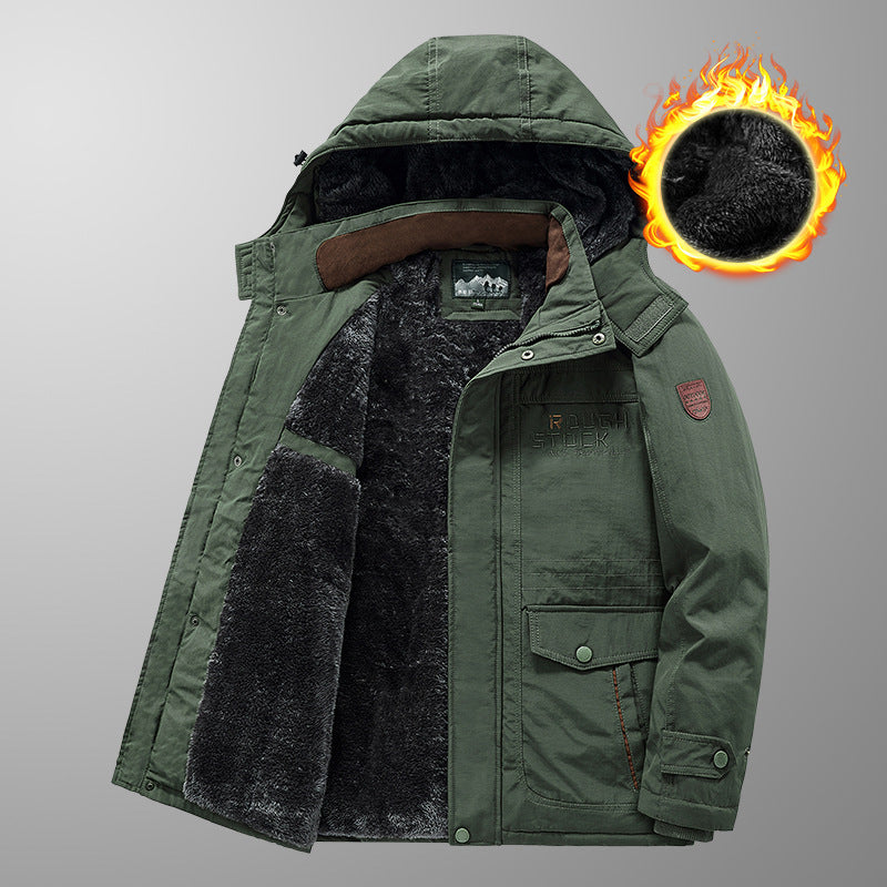 Herren Isolierter Fieldparka mit durchgehendem Plüschfutter, Kapuze und Multifunktions‑Taschen Drune