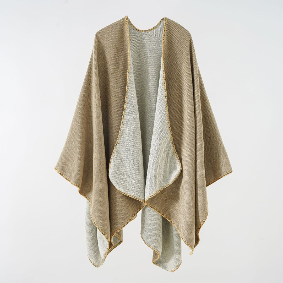 Damen Reversibler Strickponcho mit Zierkettnaht und Oversize-Fall Drune