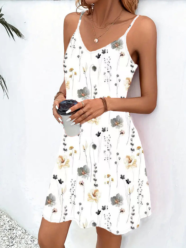 Damen lässiges Blumenkleid mit Spaghettiträgern und voluminösem Schnitt Drune