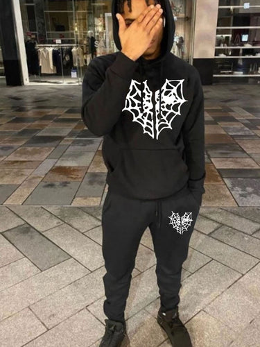 Herren Kapuzenpullover und Jogginghose Set mit einzigartigem Spinnennetz-Motiv Drune