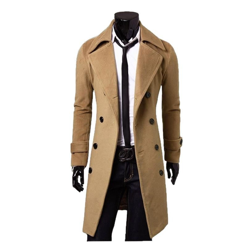 Herren nan taillierter zweireihiger Trenchcoat aus Wollmix mit klassischem Revers und Rückenschlitz Drune