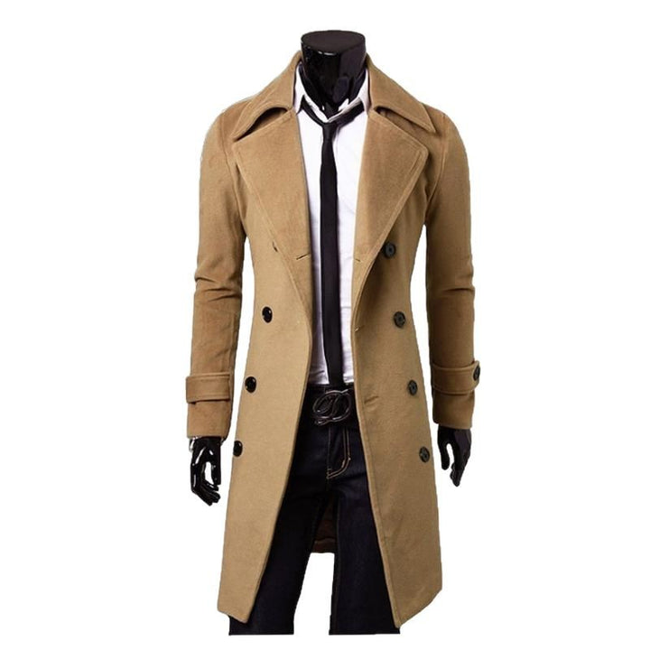 Herren nan taillierter zweireihiger Trenchcoat aus Wollmix mit klassischem Revers und Rückenschlitz Drune