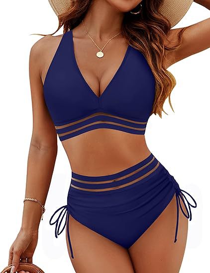 Damen Bikiniset mit verstellbarem Bund und sportlichem V-Ausschnitt Drune