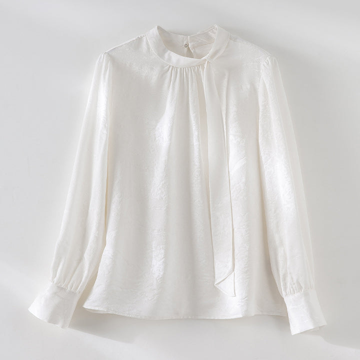 Damen Elegante Satin-Bluse mit Schluppe und feiner Jacquard-Struktur Drune