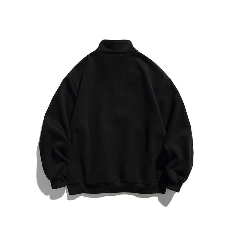 Unisex Oversize-Halbzip-Sweatshirt mit Stehkragen, Kängurutasche und Logo-Print Drune