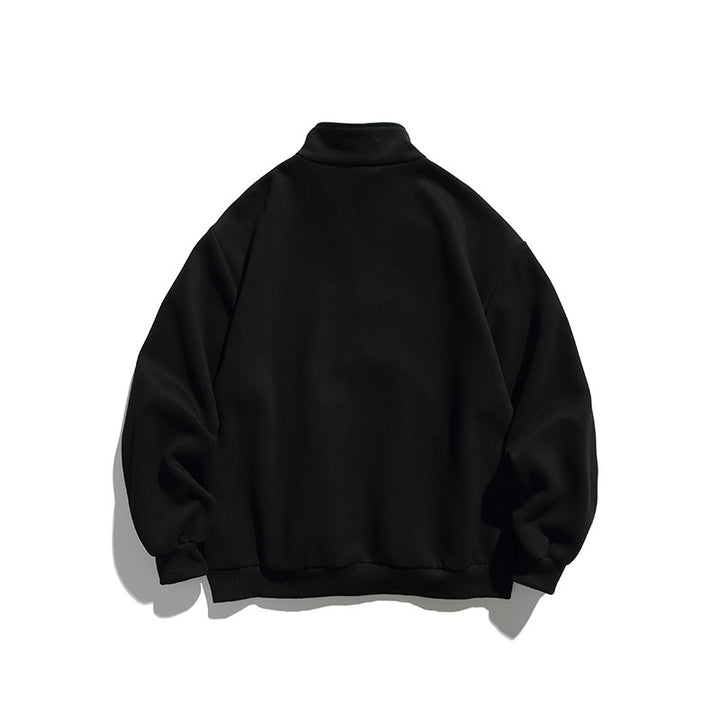 Unisex Oversize-Halbzip-Sweatshirt mit Stehkragen, Kängurutasche und Logo-Print Drune