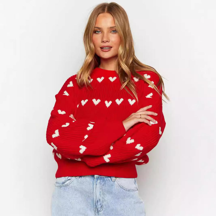 Damen Kuschelpullover mit Herzmuster und weichem Strick Drune