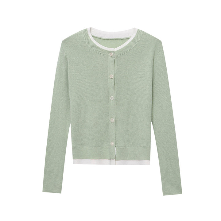 Damen lässige Strickjacke mit Kontrastdetails und knöpfbarem Ausschnitt Drune